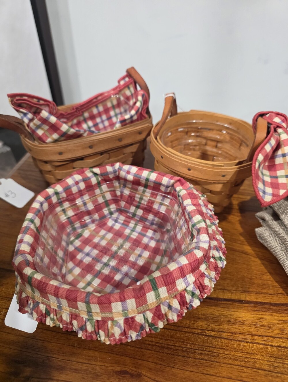 Set Of 3 Longaberger Red Plaid Fabric-Lined Basket Set